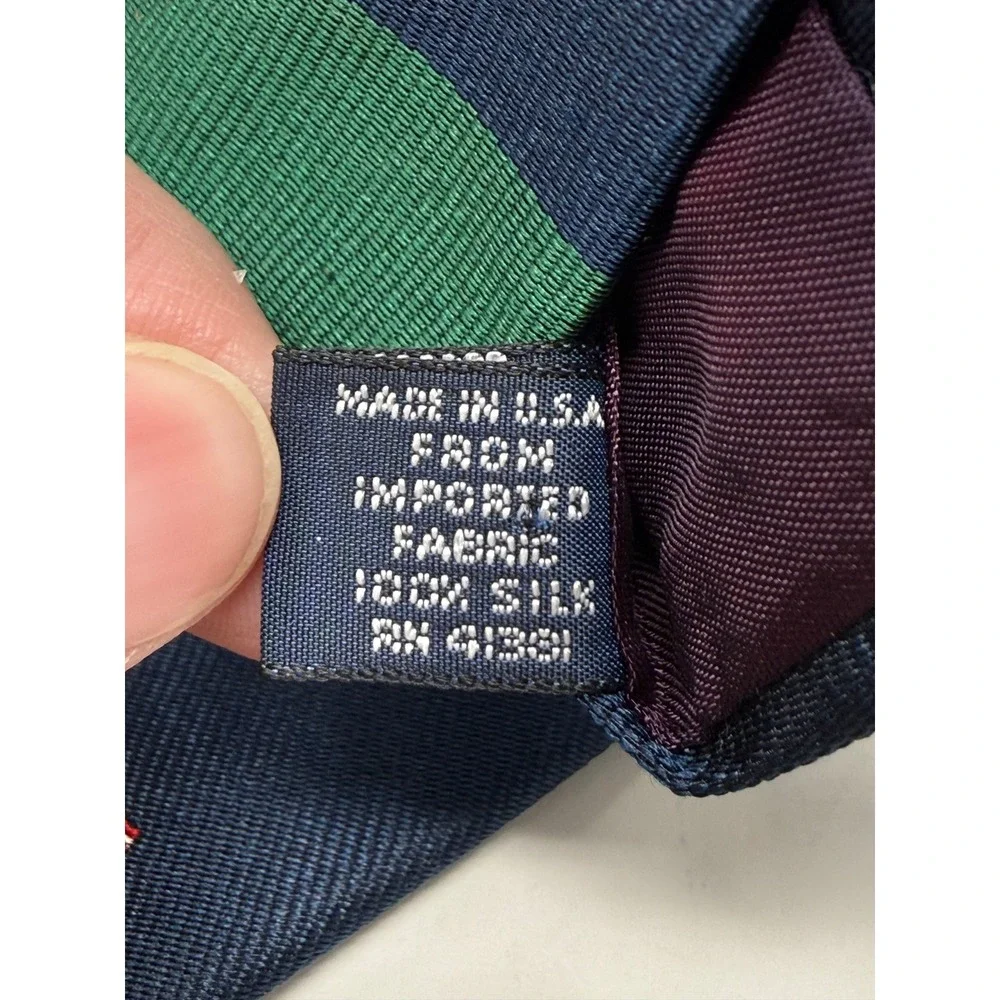 Polo Ralph Lauren Silk Tie Navy Green Stripe American Flag‎ Handmade Made in USA